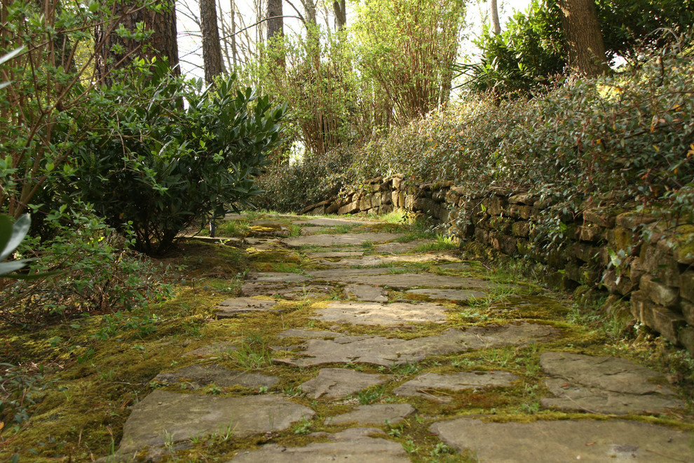 Foto di un giardino contemporaneo nel cortile laterale in primavera con pavimentazioni in pietra naturale