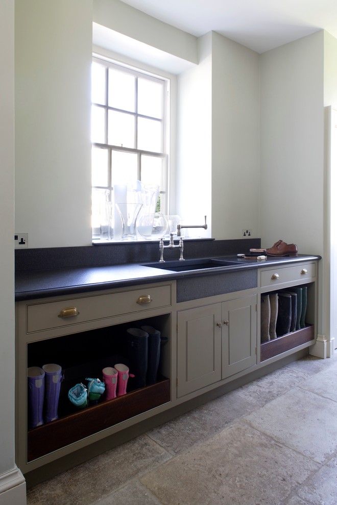Inspiration for a large traditional utility room in Gloucestershire with beaded cabinets and grey cabinets.