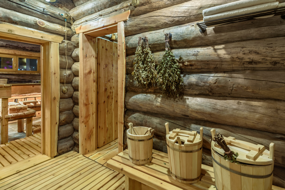 Rustikales Badezimmer in Moskau