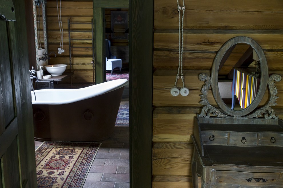 Inspiration för ett rustikt badrum