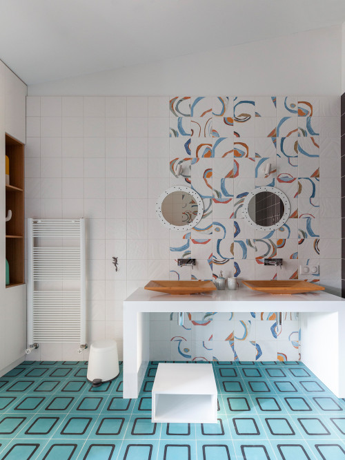 Color Burst: Accent Wall Vanity with Hand-Painted Tiles