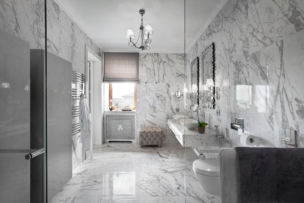 Источник вдохновения для домашнего уюта: ванная комната в современном стиле с инсталляцией