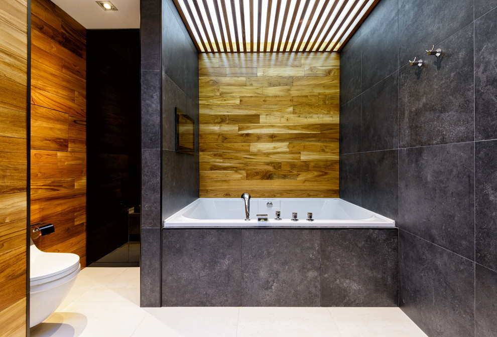 Свежая идея для дизайна: ванная комната в скандинавском стиле с фартуком - отличное фото интерьера
