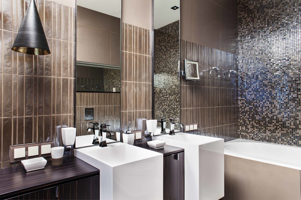 Bathroom - contemporary bathroom idea in Moscow with a drop-in sink