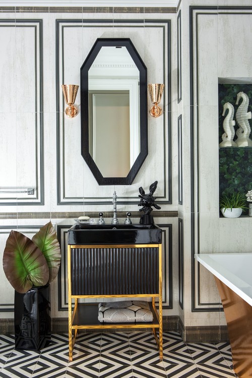 Eclectic Opulence: Luxurious Gold-Accented Bathroom Design