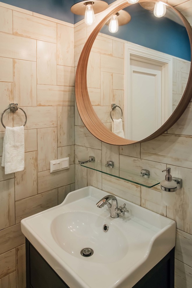 Inspiration pour une salle de bain design avec un lavabo intégré.