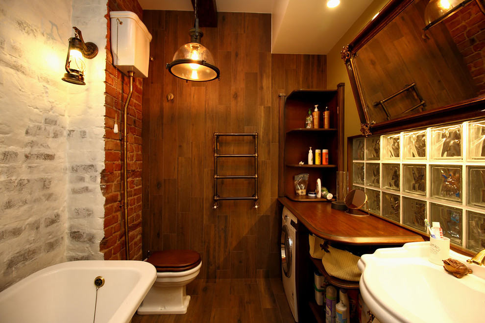 Пример оригинального дизайна: ванная комната в стиле лофт