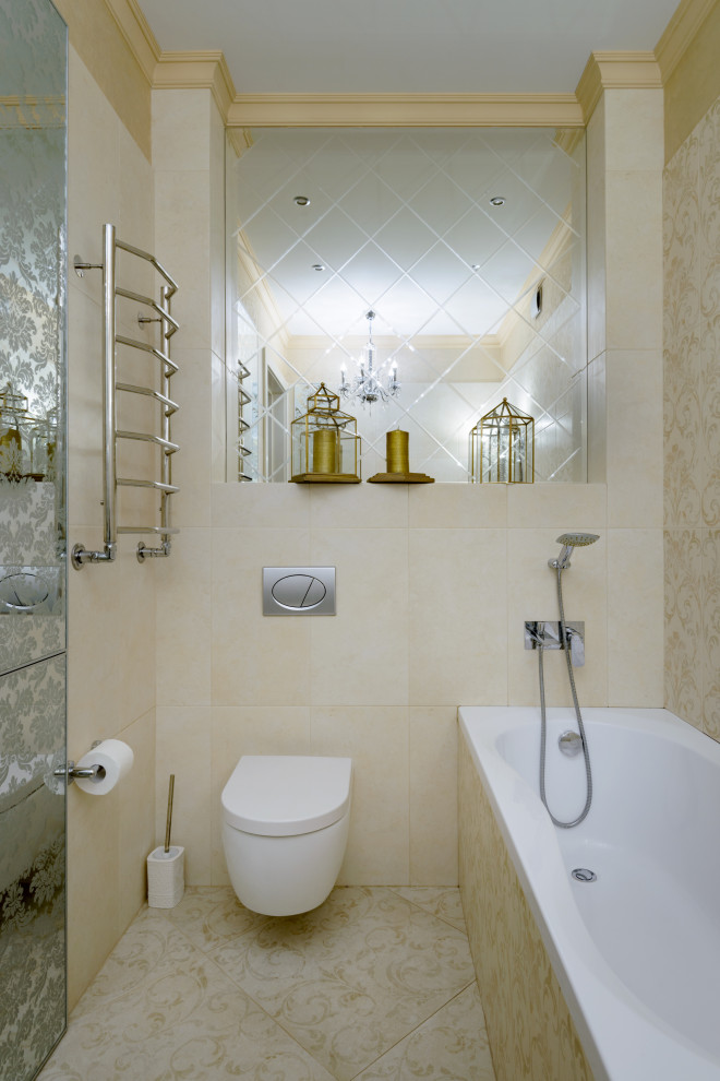 Пример оригинального дизайна: маленькая ванная комната в стиле неоклассика (современная классика) для на участке и в саду