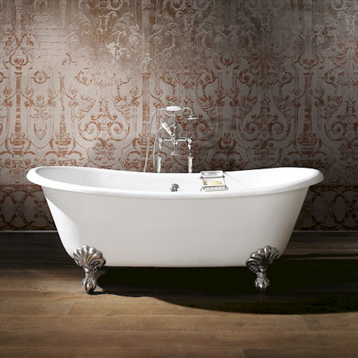 Imagen de cuarto de baño principal contemporáneo pequeño con bañera exenta