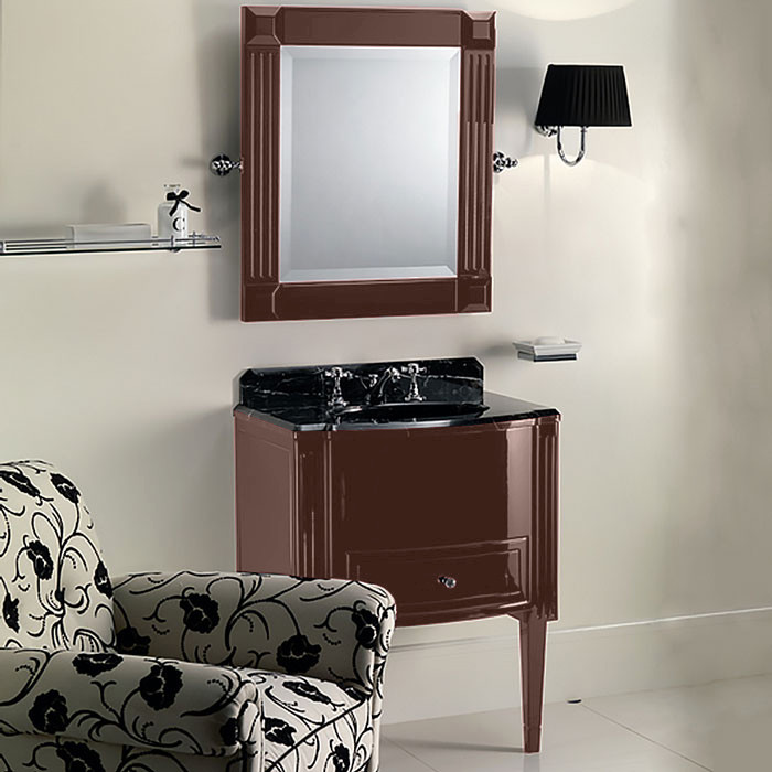 Bathroom - small contemporary master single-sink bathroom idea in Moscow with medium tone wood cabinets, an undermount sink, marble countertops, black countertops and a freestanding vanity