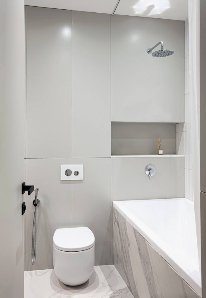 Пример оригинального дизайна: ванная комната среднего размера в скандинавском стиле с гигиеническим душем