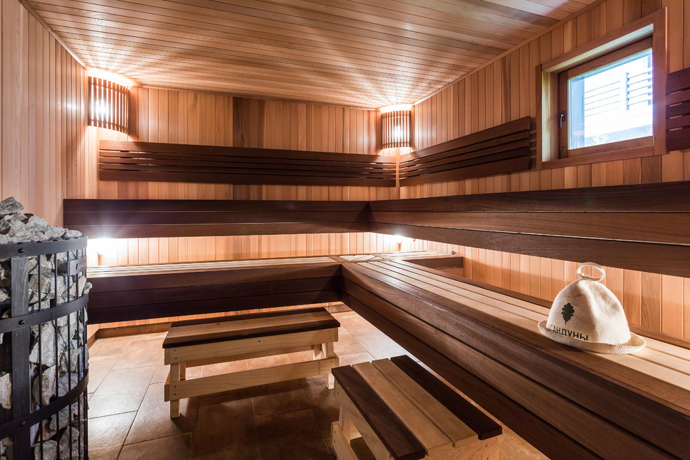 Idée de décoration pour un sauna champêtre.