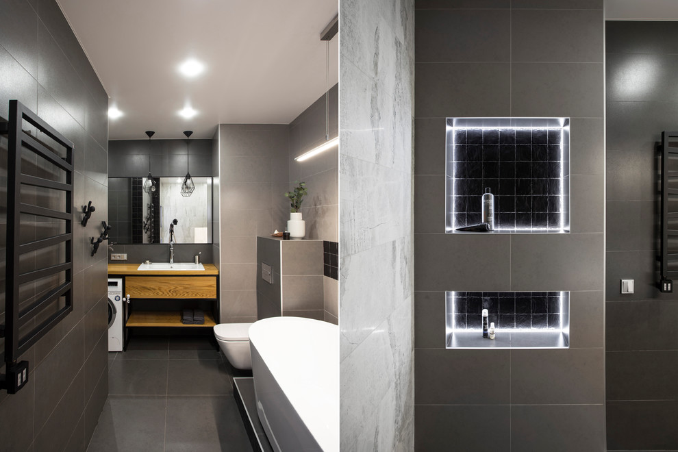 Стильный дизайн: ванная комната среднего размера в стиле лофт - последний тренд