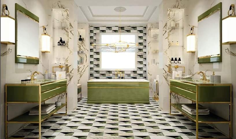 Idée de décoration pour une salle de bain design avec une baignoire en alcôve et un sol en carrelage de porcelaine.