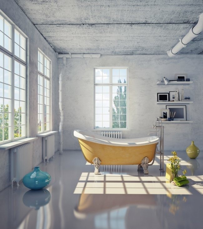 Idéer för att renovera ett vintage badrum, med ett badkar med tassar och orange väggar