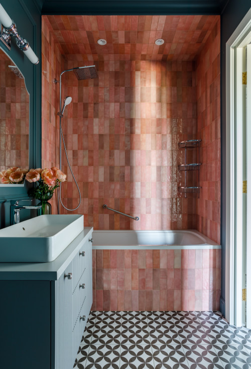 Pink Bathroom Ideas with Dark Green Walls