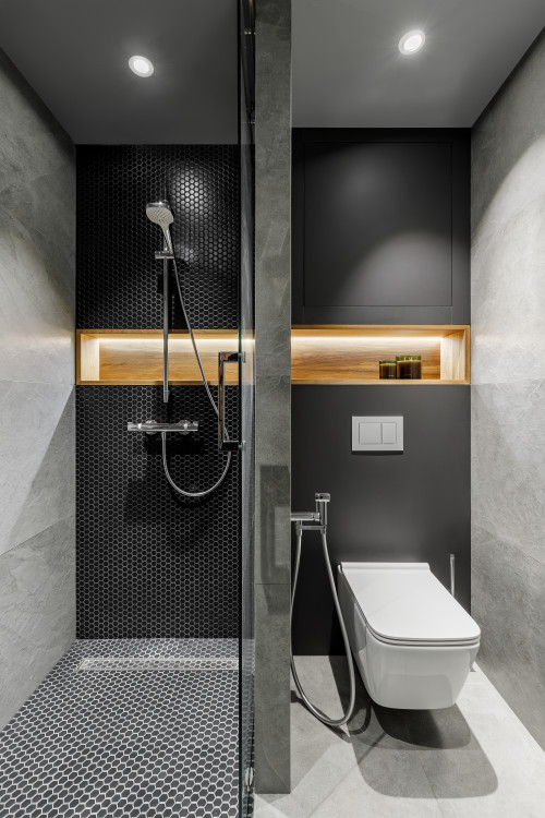 Contemporary Concrete Chic: Small Bathroom Ideas with a Playful Black and Concrete Design