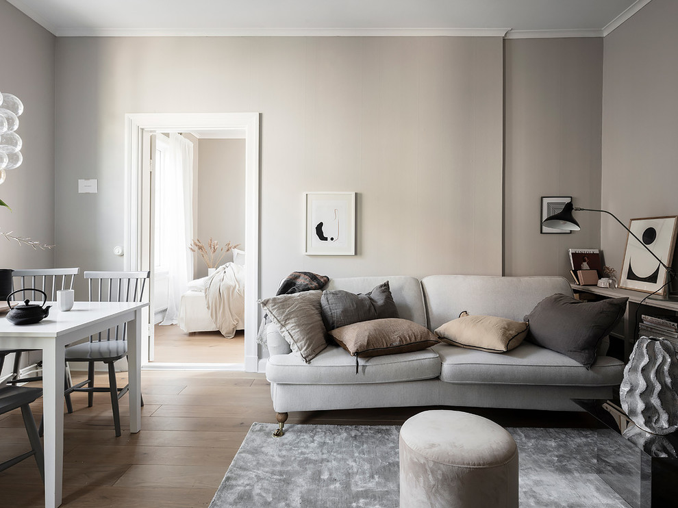 Inspiration for a scandi living room in Gothenburg with grey walls.