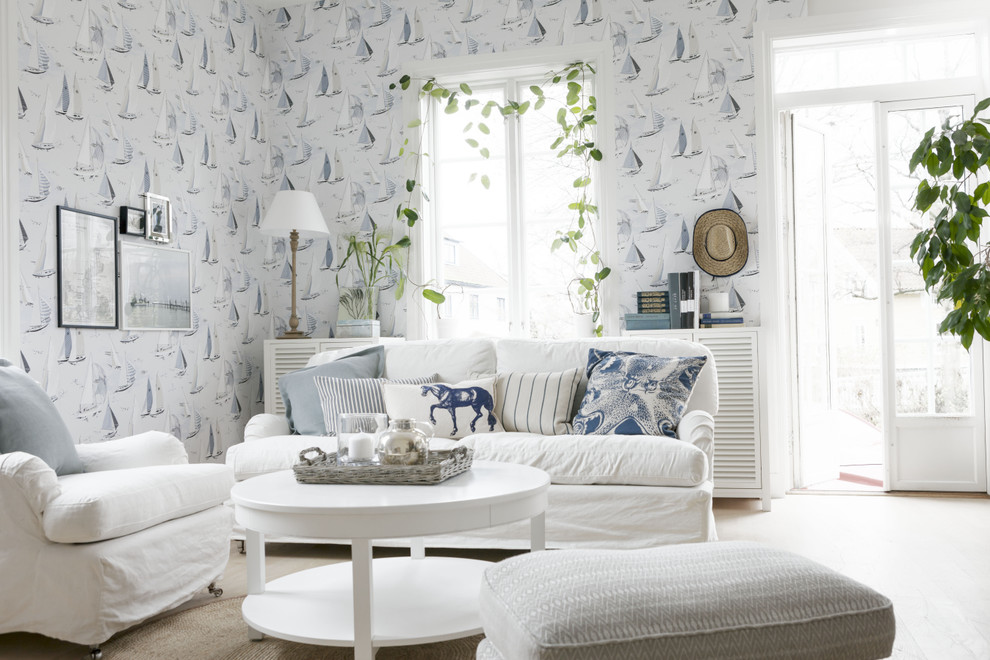 Example of a beach style living room design in Gothenburg