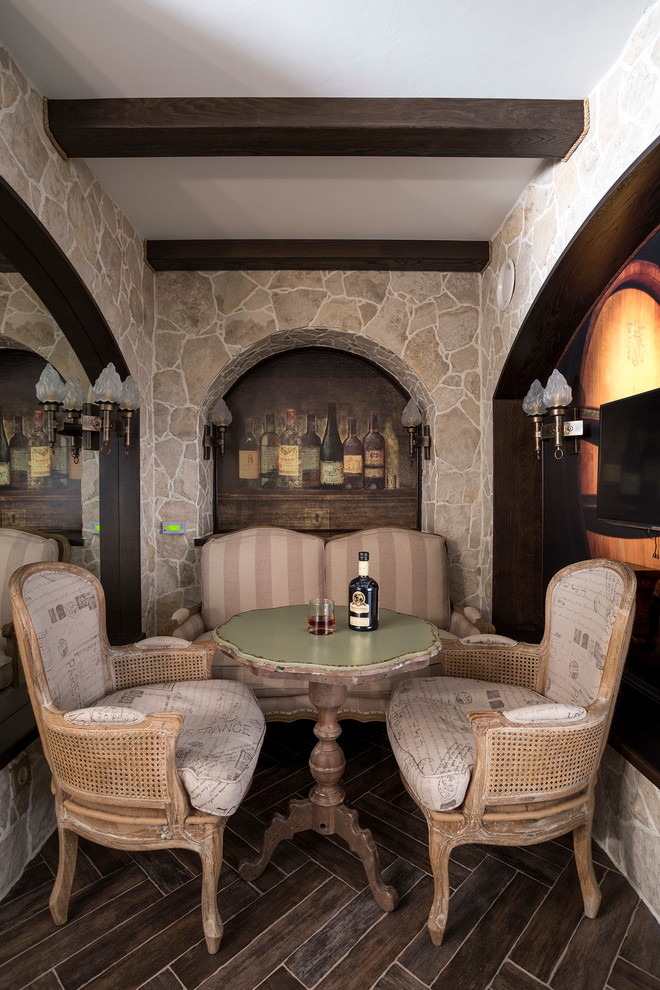 Small mountain style porcelain tile wine cellar photo in Moscow