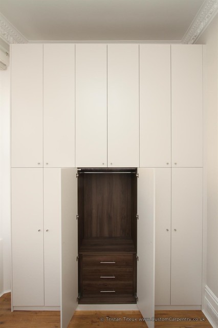 Tall white wardrobe with Walnut interior Contemporary Wardrobe