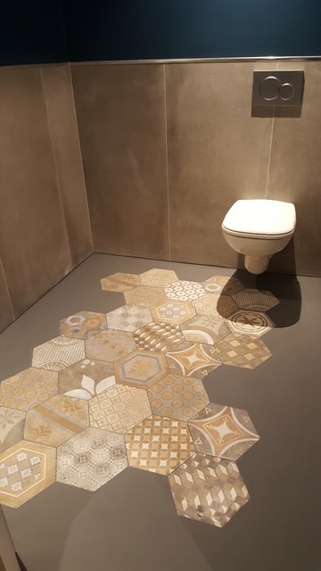 Béton ciré et carreaux ciment - Contemporain - Toilettes - Paris - par  Créative déco | Houzz
