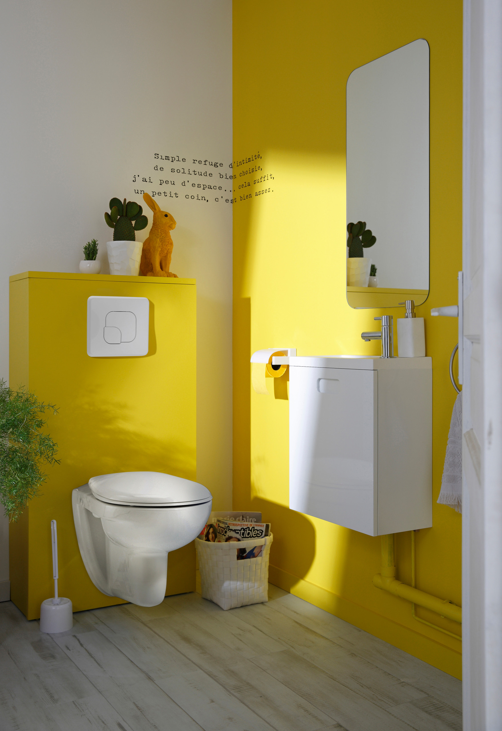 75 Powder Room with a Wall-Mount Toilet and Yellow Walls Ideas You'll Love  - March, 2023 | Houzz