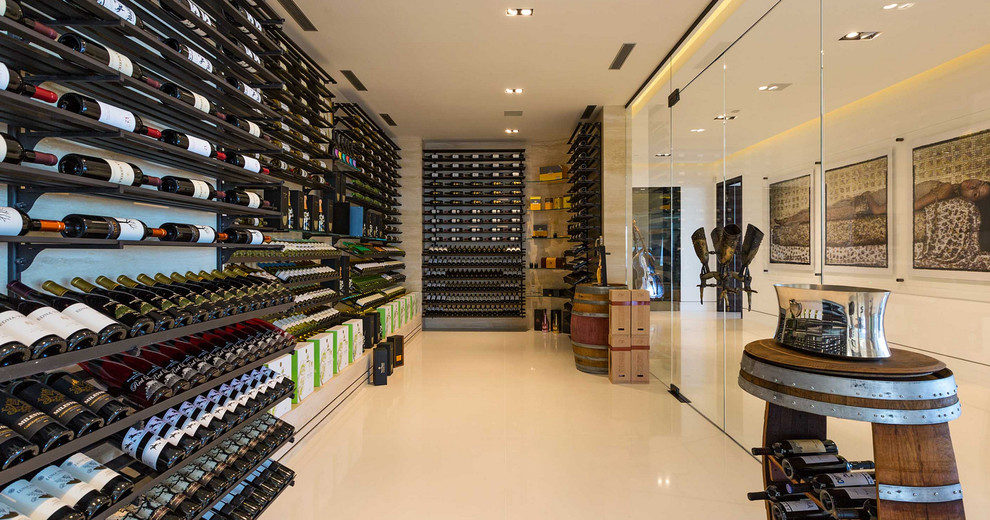 Design ideas for a large contemporary wine cellar in Los Angeles with storage racks.