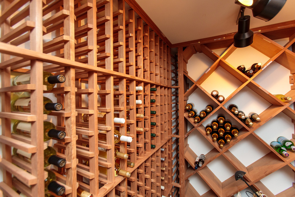 Large classic wine cellar in Boston with cube storage.