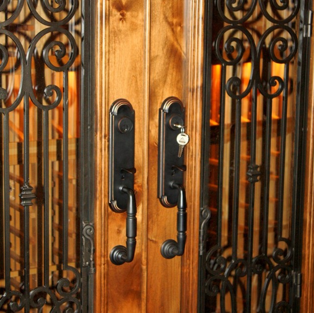 A Close Up of the Custom Wine Cellar Door and its Lock Classique