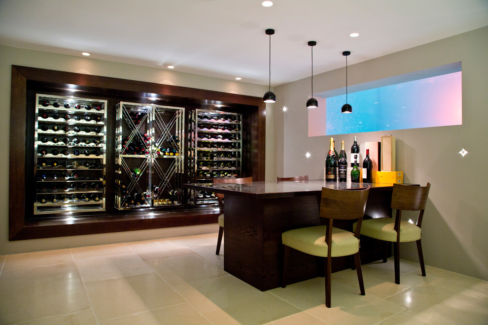 Design ideas for a contemporary wine cellar in Cheshire with storage racks.
