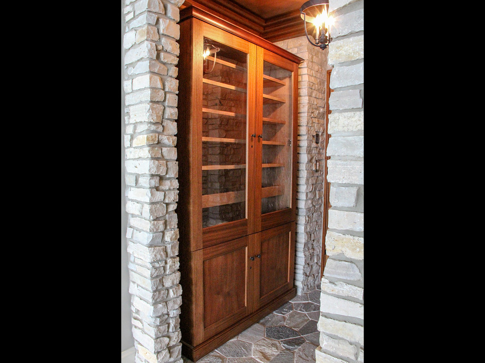 Inspiration for a large coastal wine cellar in Other with slate flooring and grey floors.