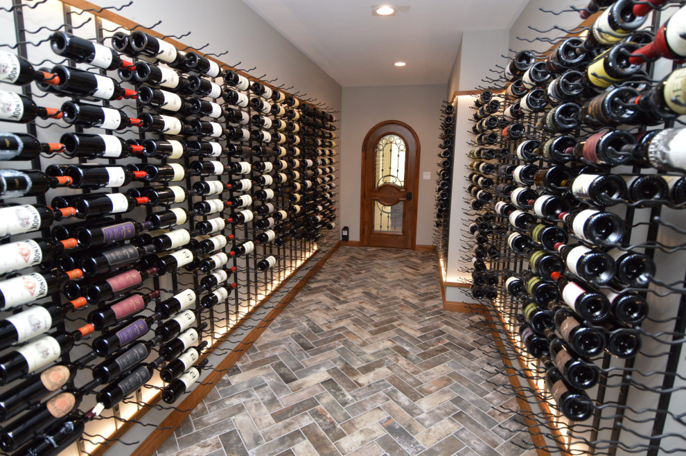 Beautiful Tile flooring Complemented the Contemporary Home wine Cellar