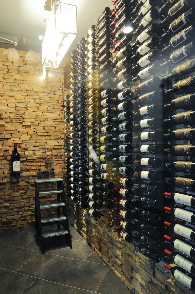 Inspiration for a contemporary wine cellar remodel in Indianapolis