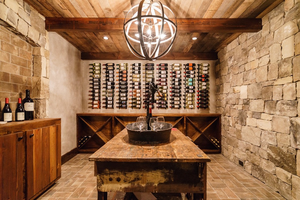 Inspiration for a rustic wine cellar in Raleigh.