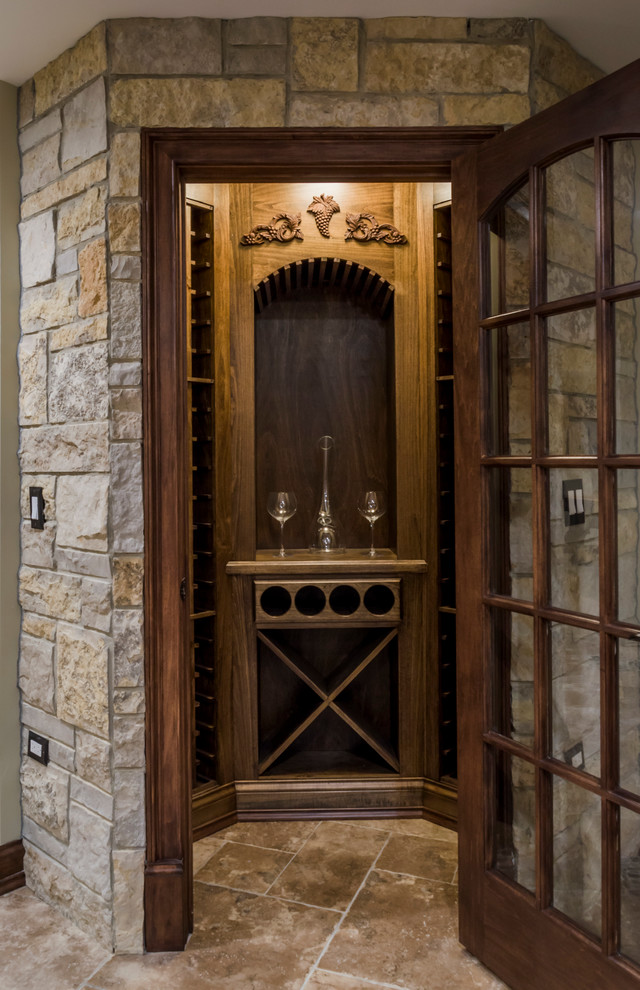 Design ideas for a small classic wine cellar in Chicago with porcelain flooring and storage racks.