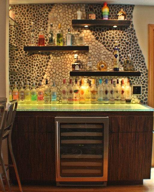 Contemporary Glass Top Bar Eclectic Wine Cellar Bridgeport by Josh Wood, Country Lumber