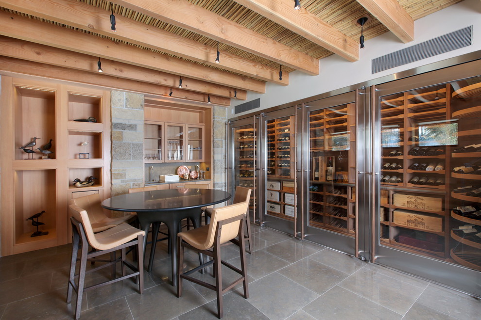 Inspiration for a mid-sized contemporary ceramic tile and gray floor wine cellar remodel in Phoenix with display racks