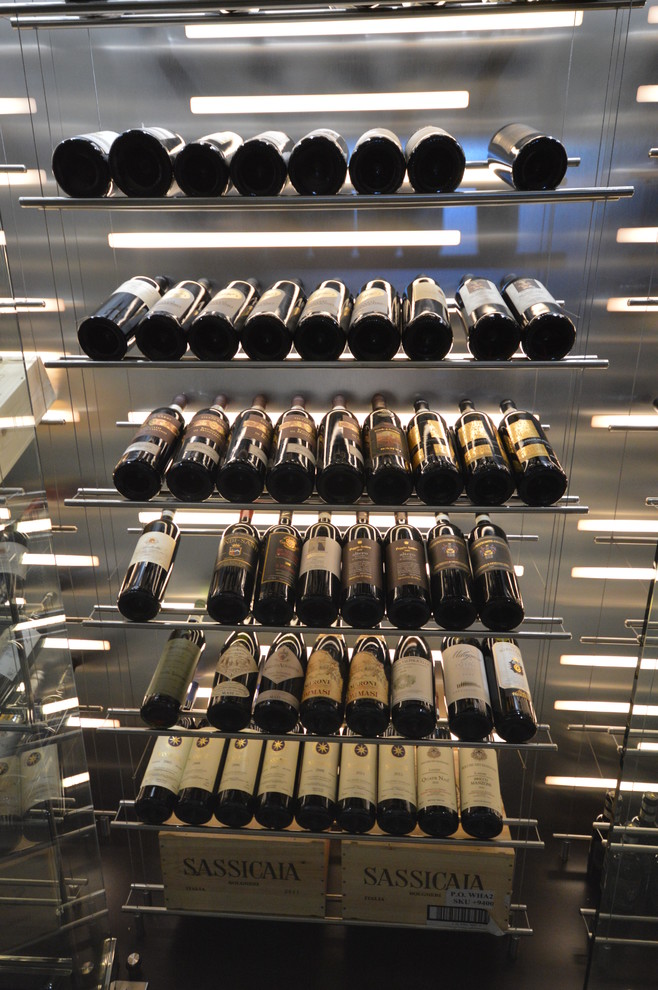 Design ideas for a medium sized contemporary wine cellar in Edmonton with display racks.