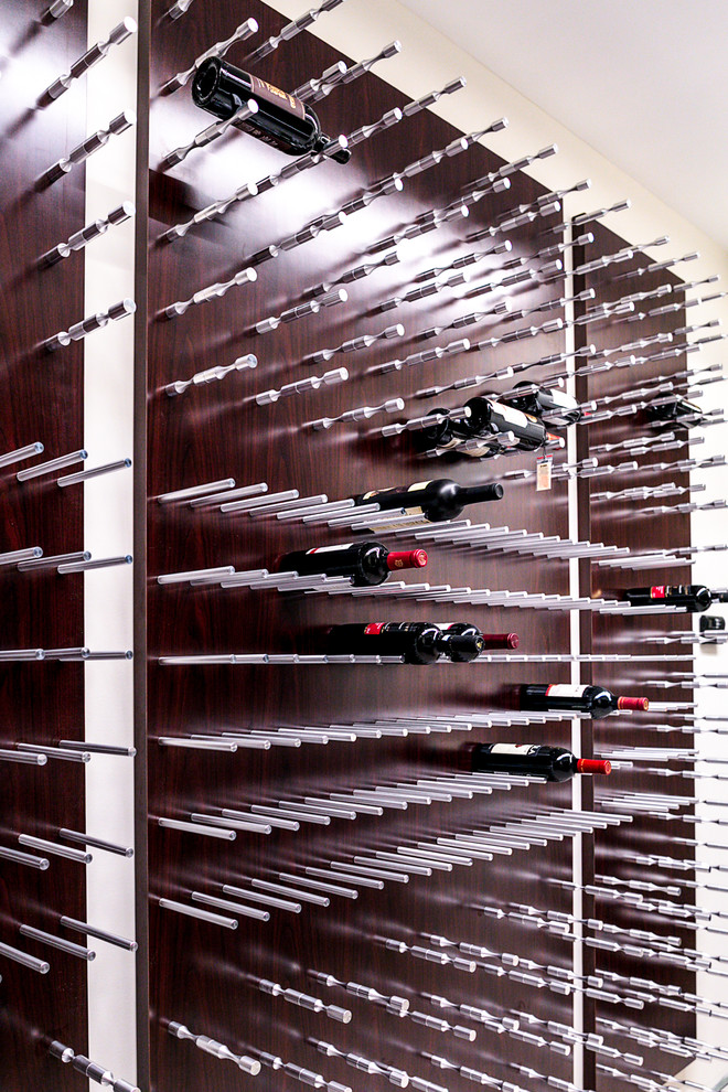 Mid-sized trendy wine cellar photo in Chicago with display racks