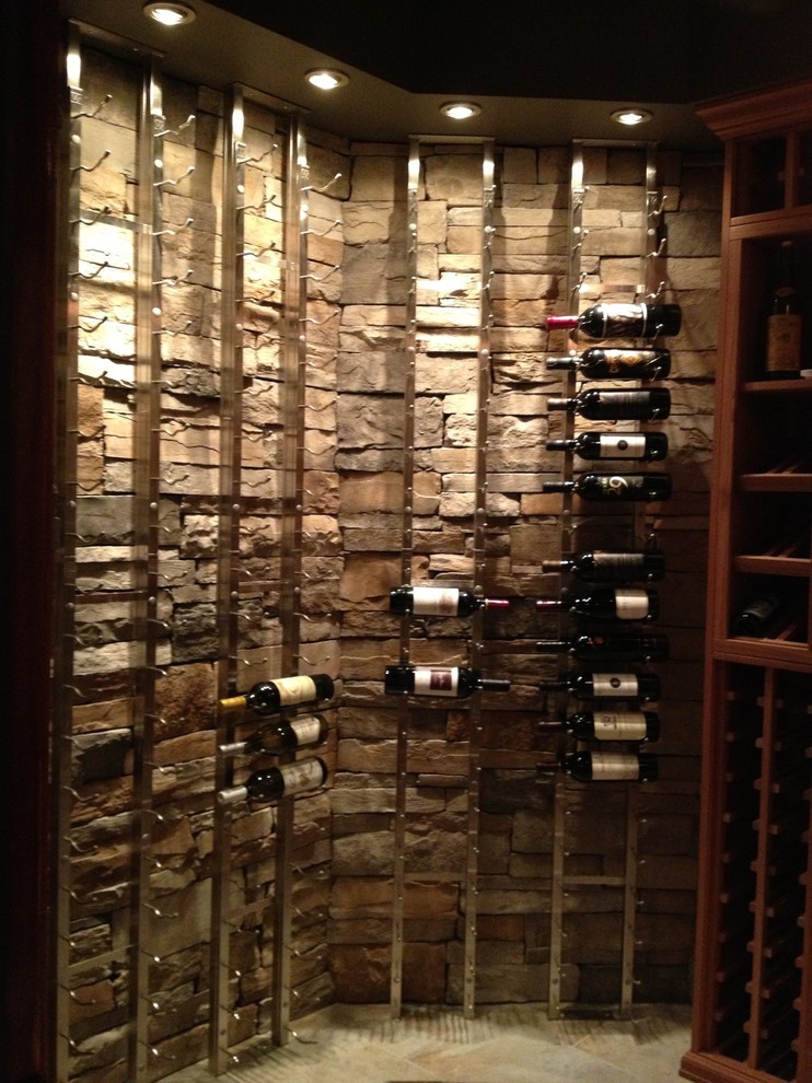 Custom Cellar With Wood and Metal Racks Traditional