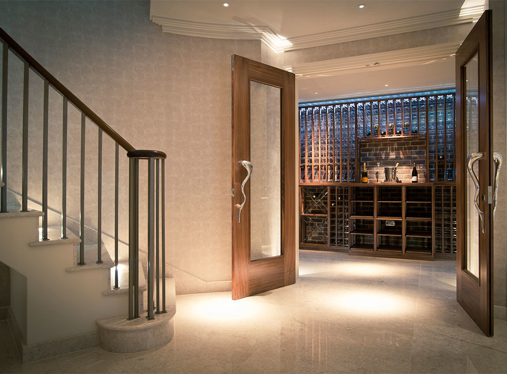 Custom Wine Cellar Black Walnut and Acrylic, Radlett, England Modern
