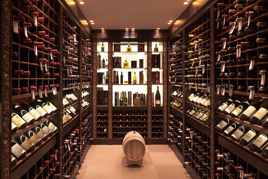 Example of a large trendy wine cellar design in Moscow
