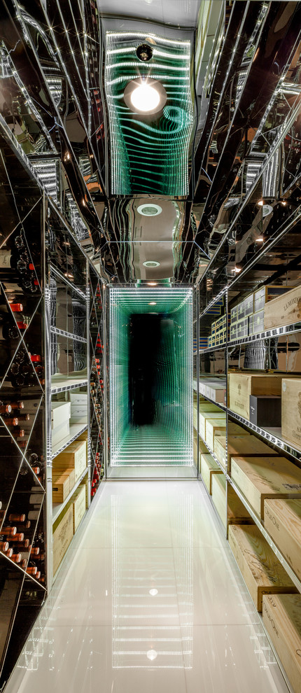 Photo of a contemporary wine cellar in Los Angeles with storage racks.