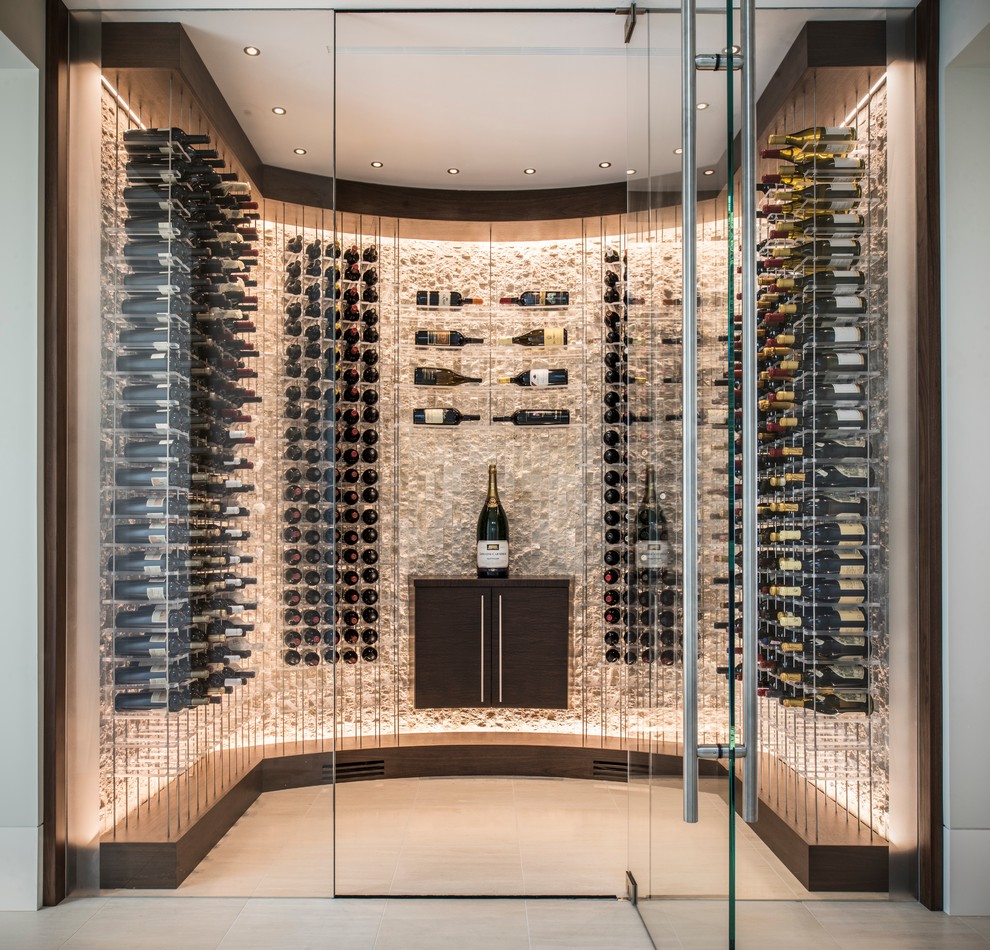 Inspiration for a mid-sized contemporary ceramic tile wine cellar remodel in San Francisco with display racks