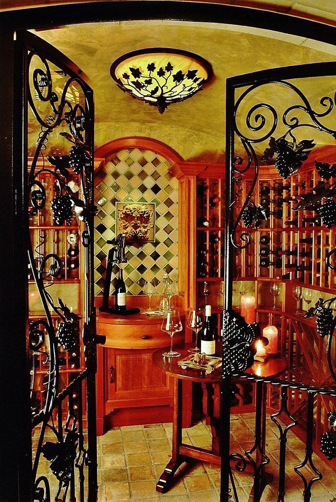 This is an example of a mediterranean wine cellar in Philadelphia.