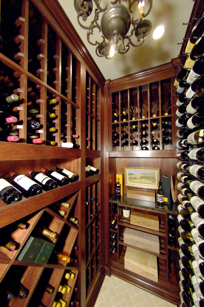 Photo of an expansive classic wine cellar in Philadelphia with ceramic flooring and display racks.