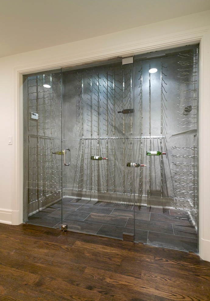 This is an example of a contemporary wine cellar in New York.