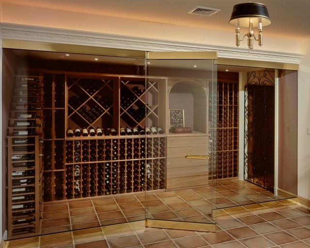 Frameless Wine Room Glass Doors Contemporary Wine Cellar New York