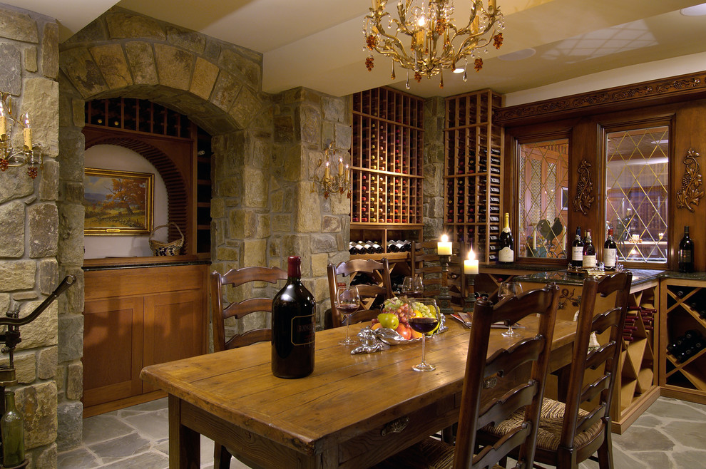 Inspiration for a traditional wine cellar in Los Angeles with storage racks.